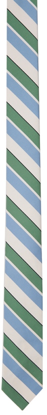 Photo: Thom Browne Off-White & Blue Bold Rep Stripe Classic Tie