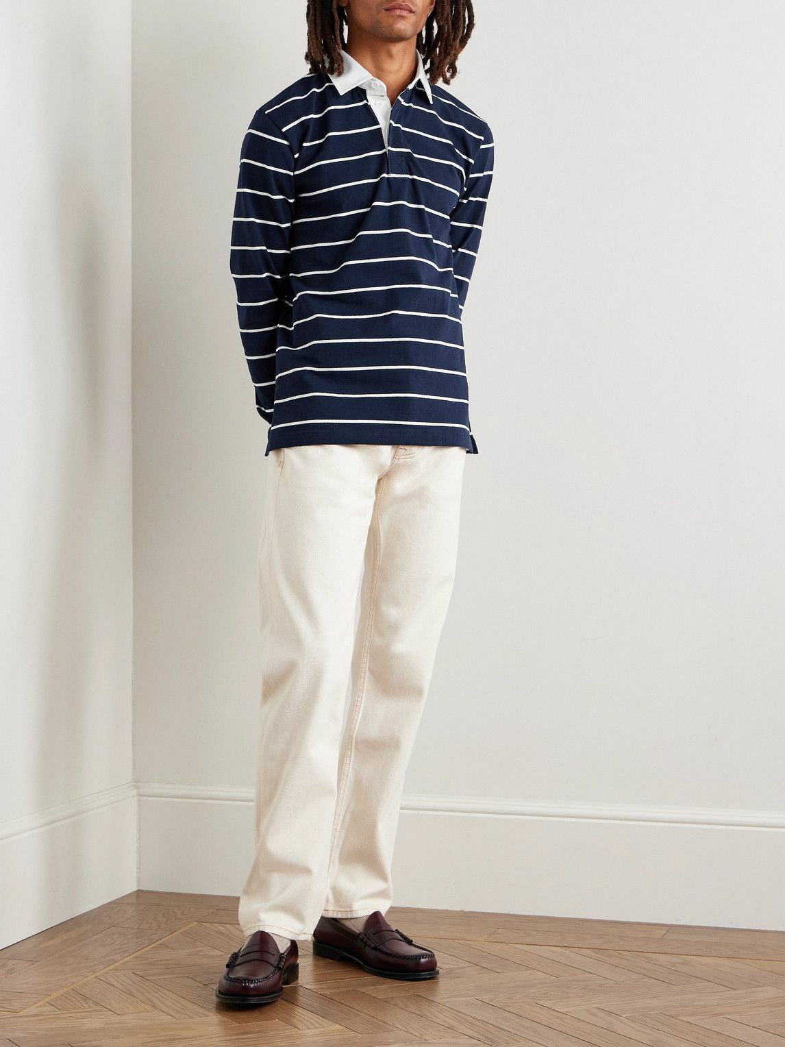 Noah - Classic Rugby Striped Cotton-Jersey Polo Shirt - Blue Noah NYC