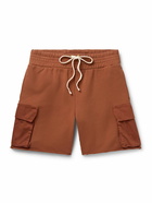 Les Tien - Yacht Straight-Leg Poplin-Trimmed Garment-Dyed Cotton-Jersey Drawstring Cargo Shorts - Brown