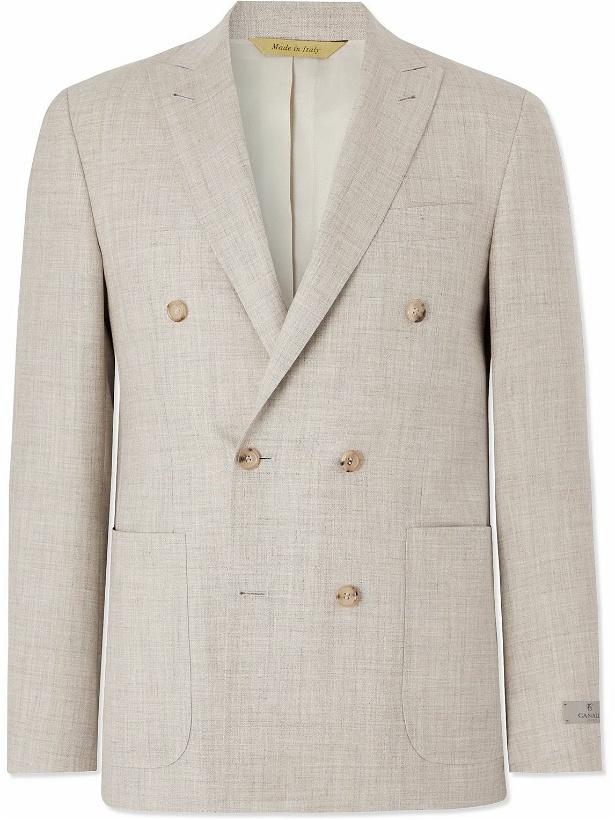 Photo: Canali - Kei Double-Breasted Wool, Silk and Linen-Blend Suit Jacket - Neutrals
