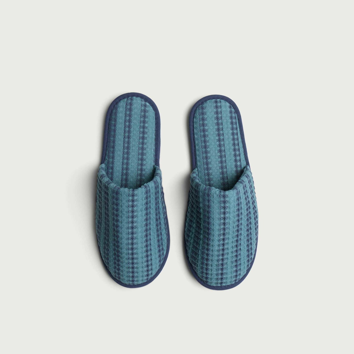 HAY Waffle Slippers in Stripe Petrol Blue