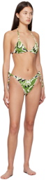 Palm Angels Green & White Hibiscus Bikini Top