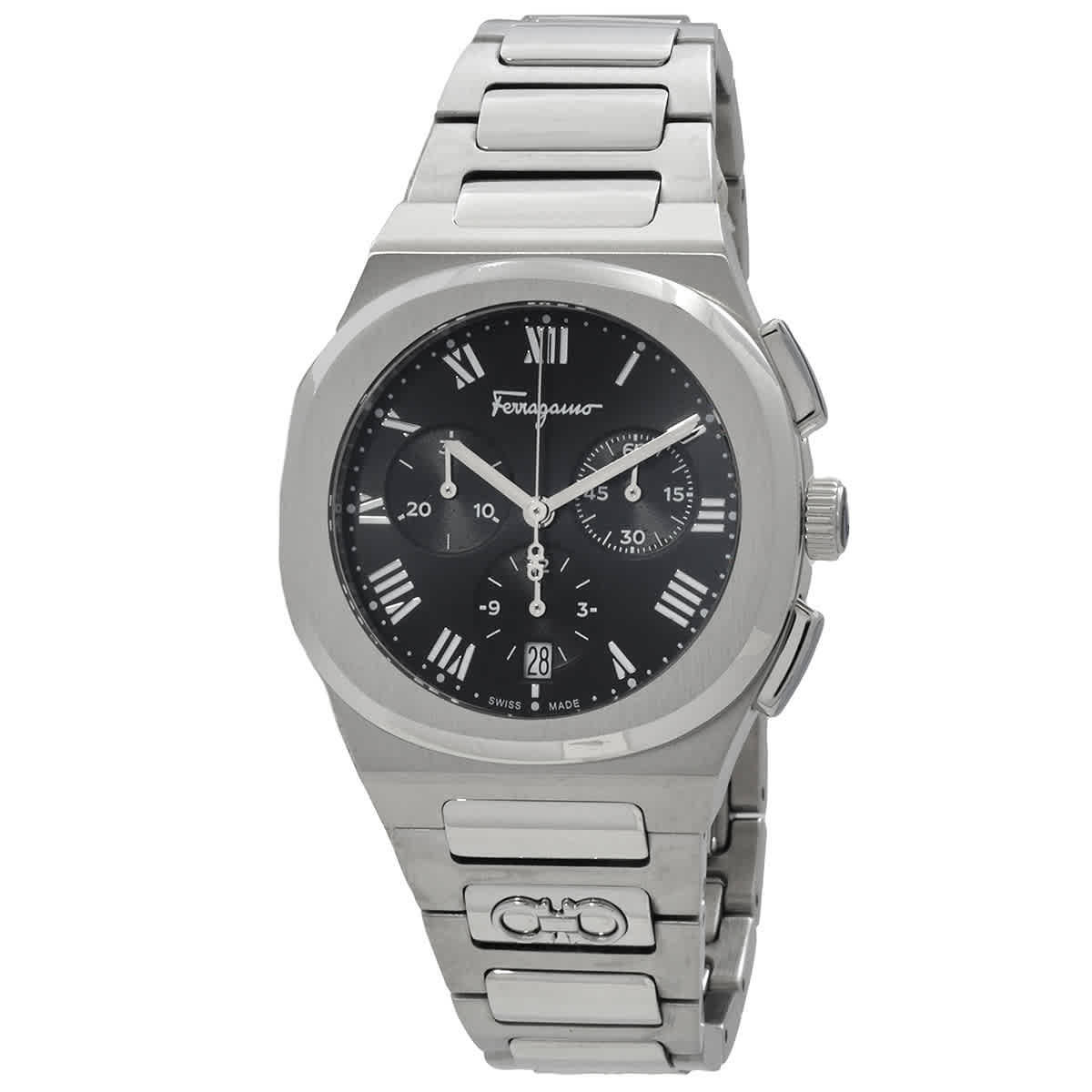 Ferragamo Elliptical Chronograph Quartz Black Dial Mens Watch SFKR00123 ...