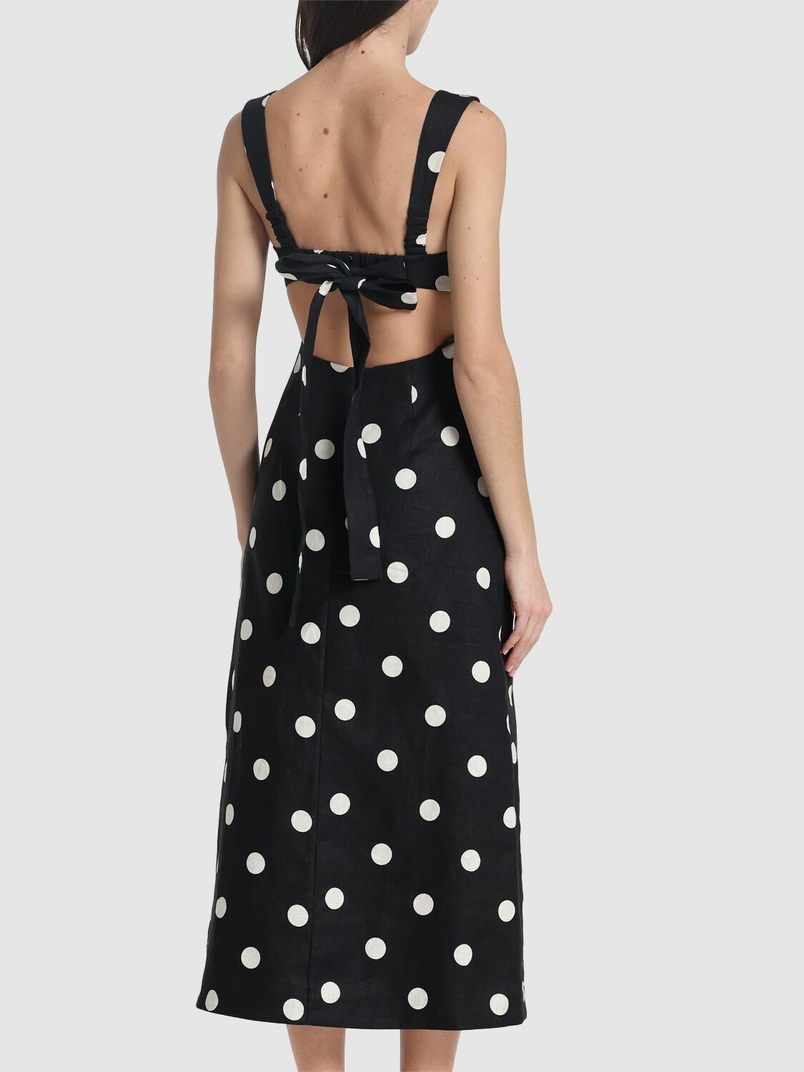 【Zimmermann】Crush polka-dot linen midi dress Crush V Neck Midi Dress Cream/Black Dot Online | Zimmermann