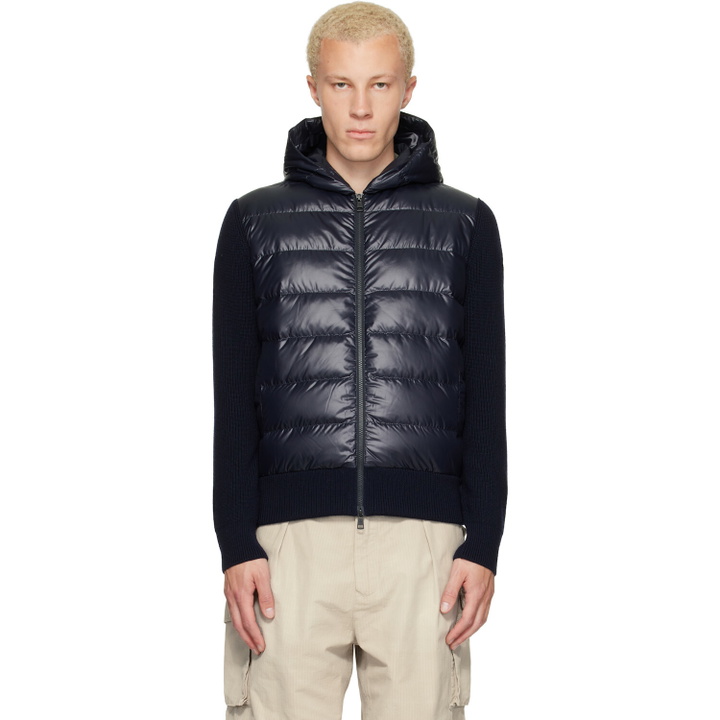 Photo: Moncler Navy Wool Zip-Up Hoodie Down Jacket