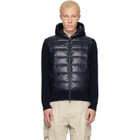 Moncler Navy Wool Zip-Up Hoodie Down Jacket
