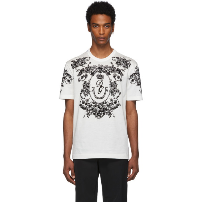 Photo: Dolce and Gabbana White Logo Flocked T-Shirt