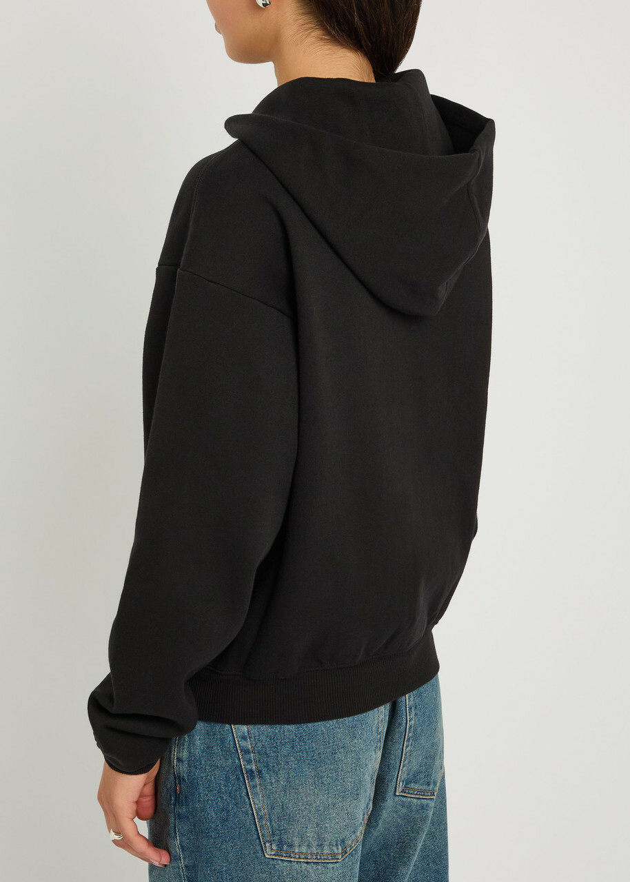 Skims Zip-up Cotton-blend Hooded Sweatshirt Black