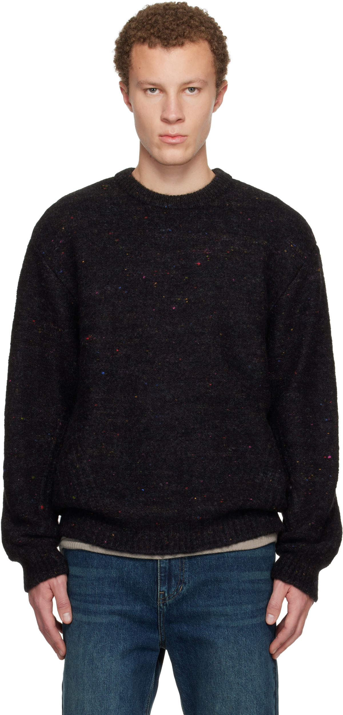 WOOYOUNGMI Black Stitch Line Round Neck Sweater