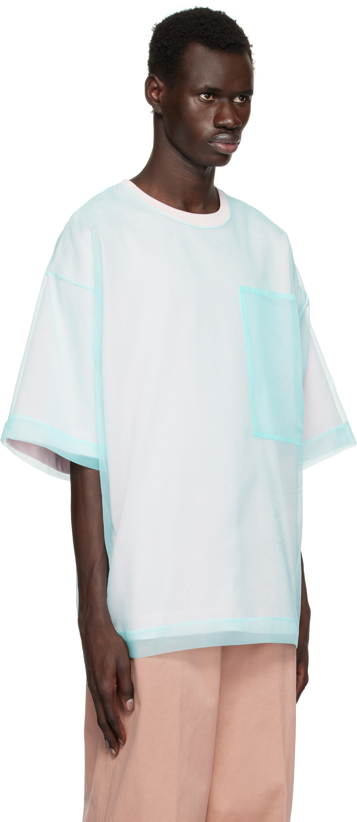 Dries Van Noten Blue & Pink Layered Organza T-shirt Dries