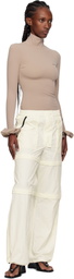 Pushbutton Beige Scrunchie Sleeve Jersey Turtleneck