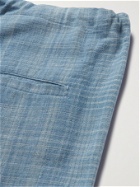 11.11/ELEVEN ELEVEN - Tapered Striped Slub Cotton Drawstring Trousers - Blue - UK/US 34