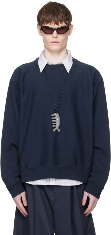 Photo: Hed Mayner Navy Embroidered-Logo Sweatshirt