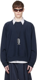 Hed Mayner Navy Embroidered-Logo Sweatshirt