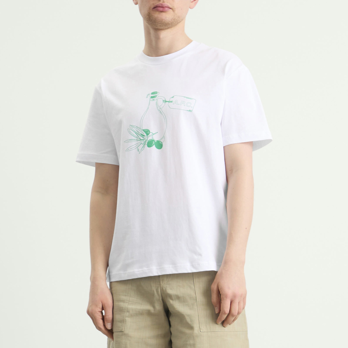 A.P.C. Men's Olive Oil T-Shirt in White