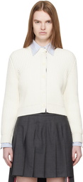 Thom Browne White Full Stitch Cropped Crew Neck Cardigan