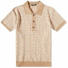 Balmain Men's Monogram Knitted Polo Shirt in Natural/Beige