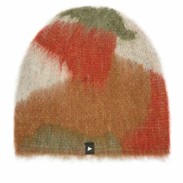 Photo: and wander Men's Mixed Colour Shaggy Knit Beanie in Brown Mix