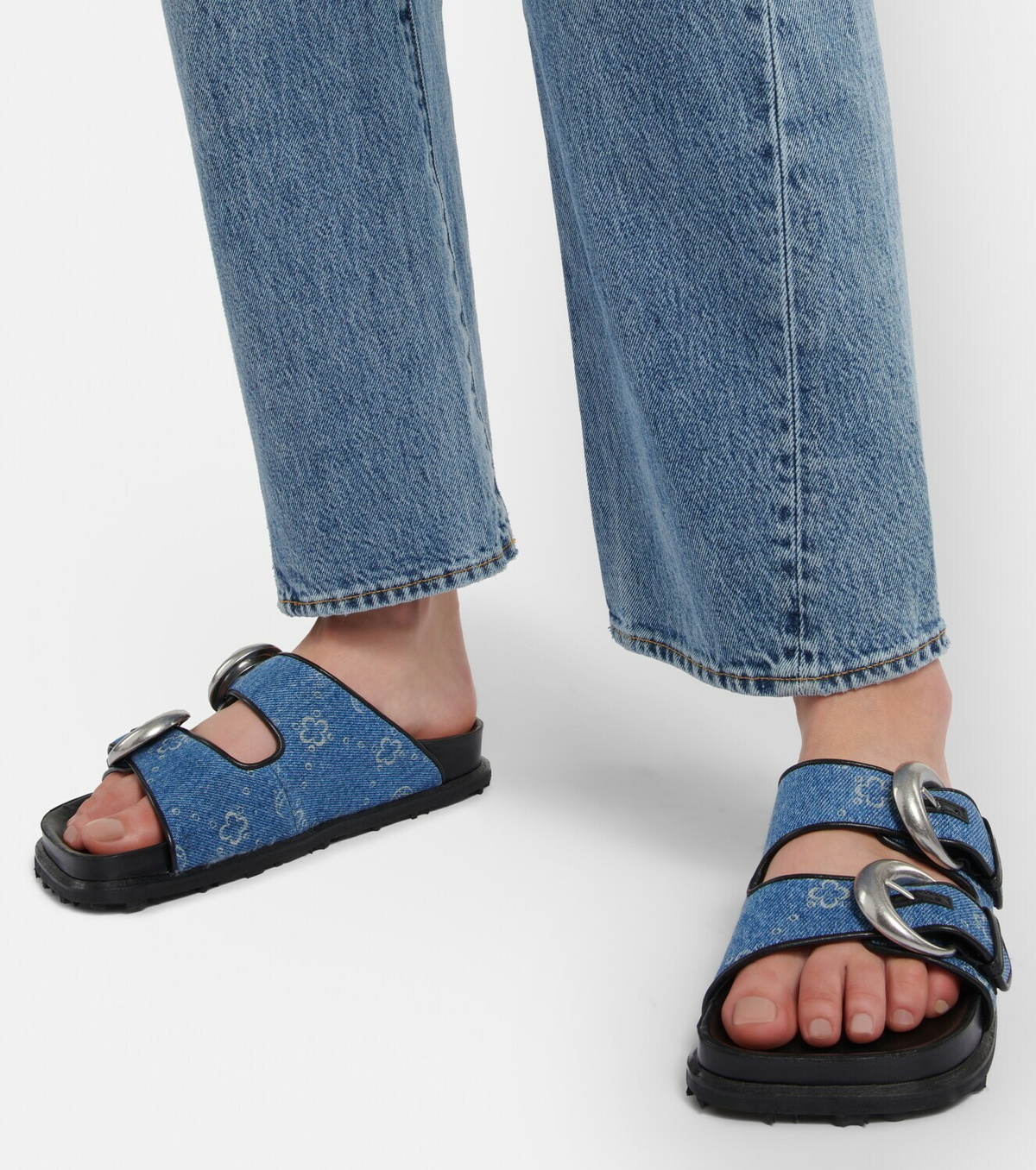 MARINE SERRE Twin Buckle Sandals サイズ40 Marine Serre Men's' Twin Buckle Sandals in Black | LN-CC®