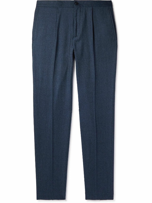 Photo: Incotex - Tapered Pleated Wool-Flannel Trousers - Blue