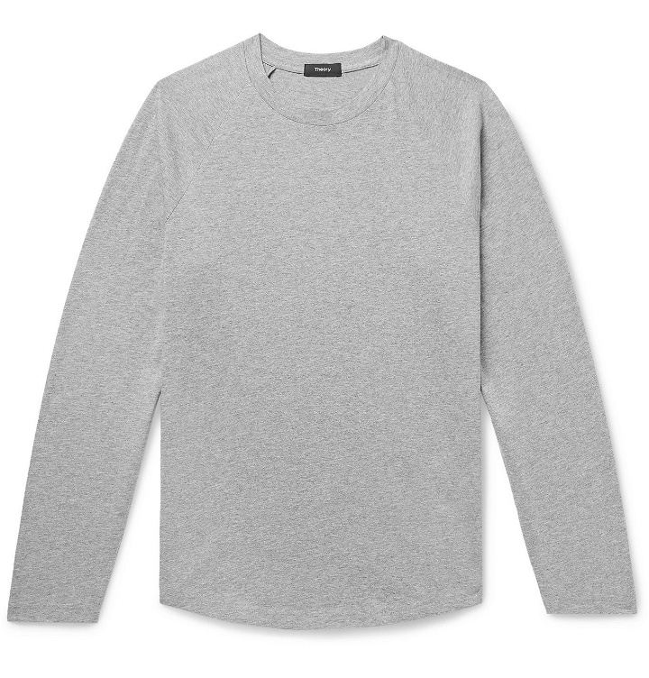 Photo: Theory - Mélange Cotton-Jersey T-Shirt - Gray