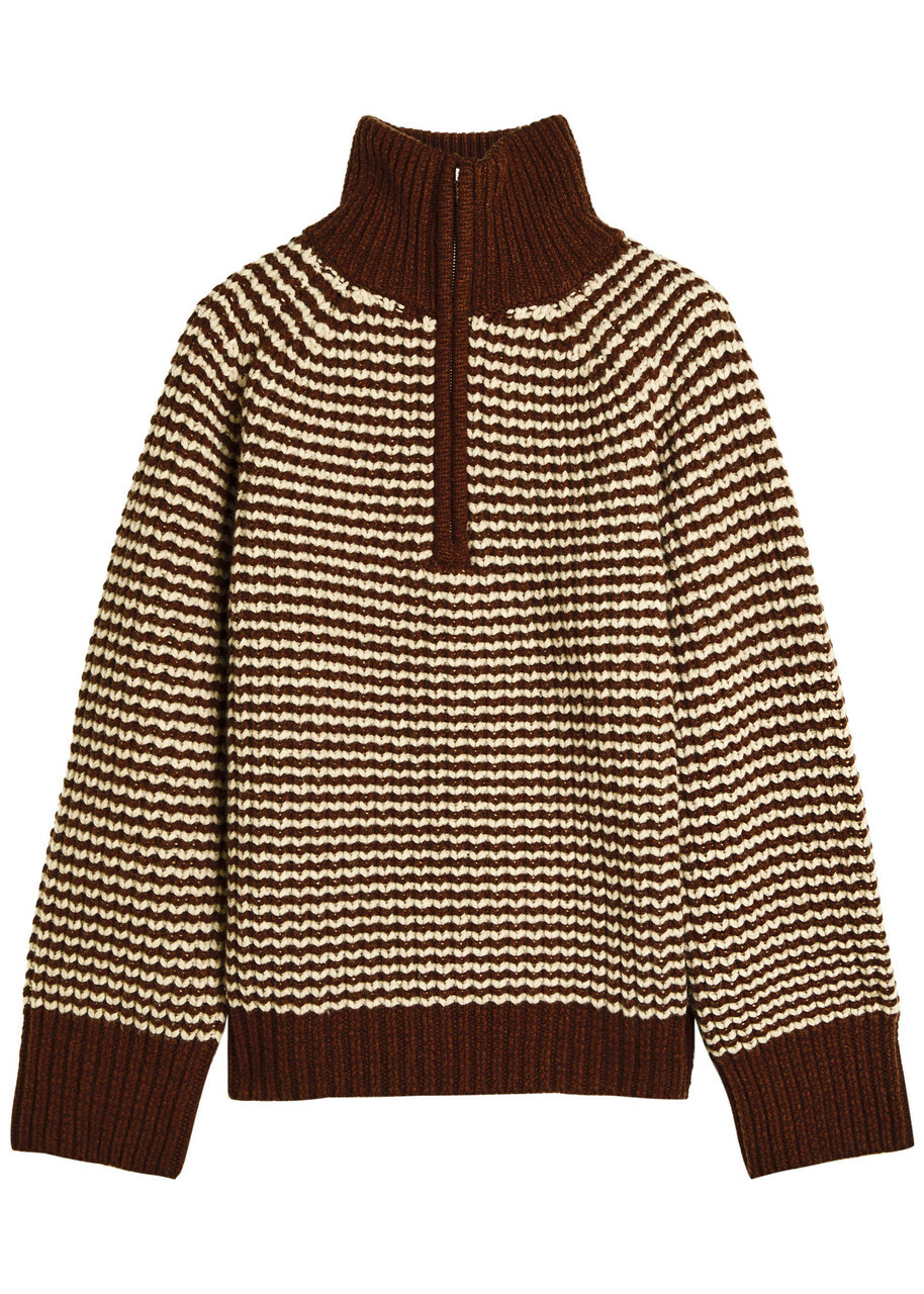 Studio Nicholson Bristol Striped Half-zip Wool Jumper Brown