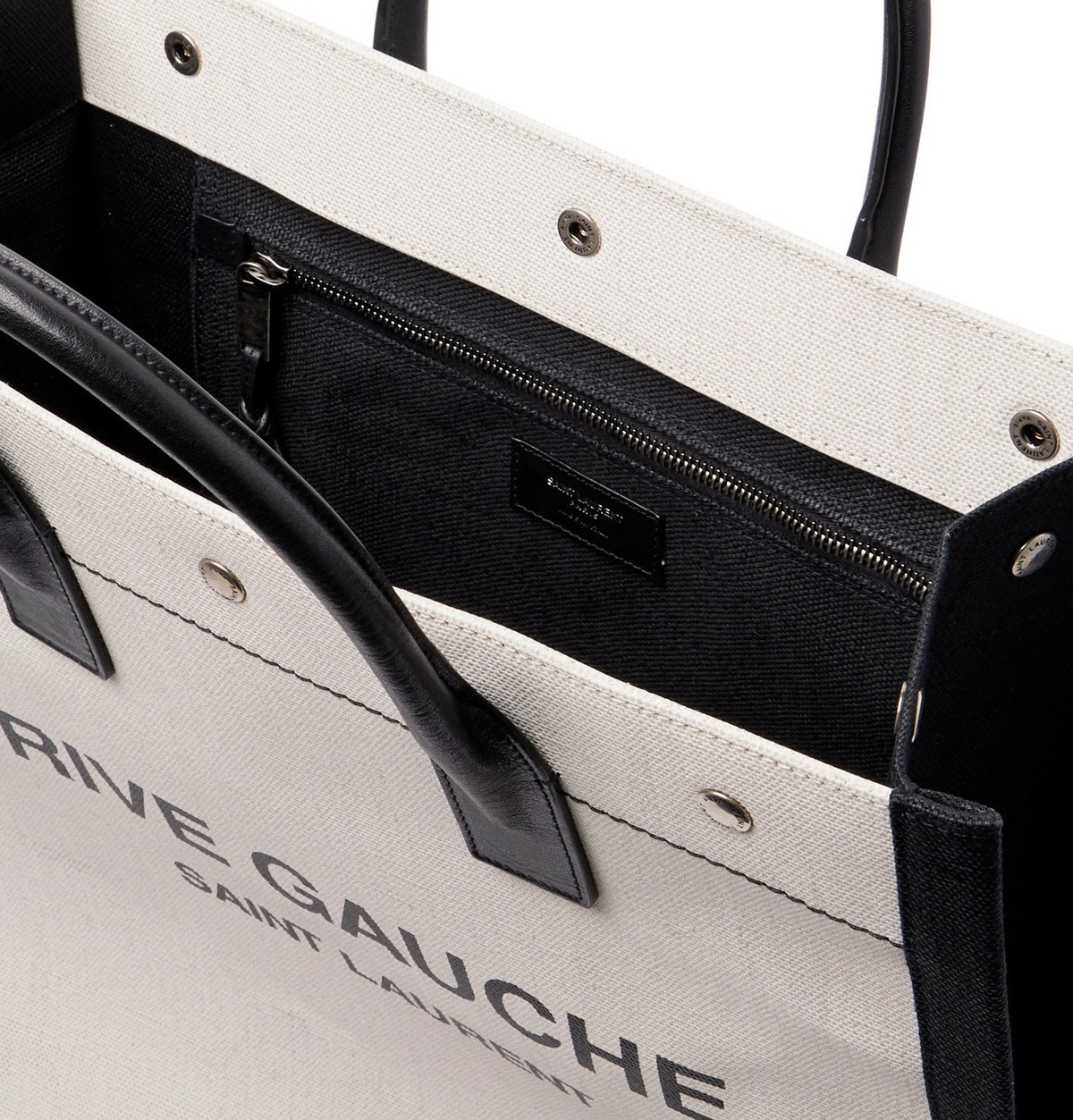 Saint Laurent Noe Tote Rive Gauche Canvas White/Black in Canvas