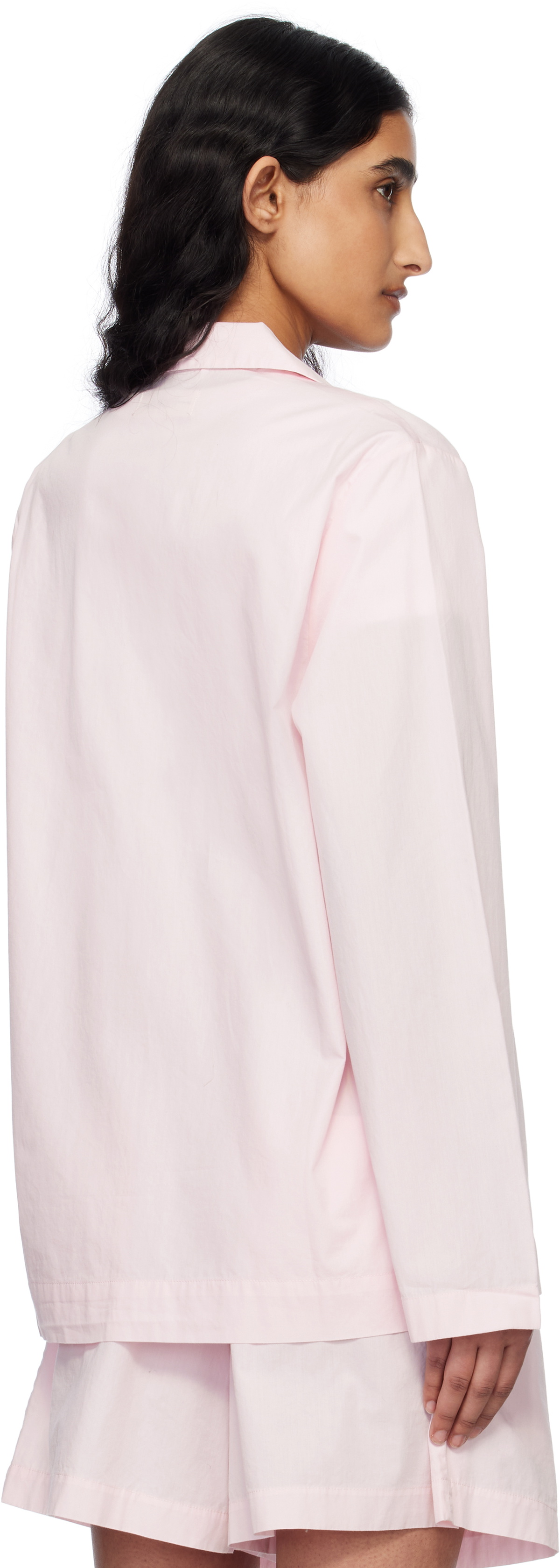 Tekla Pink Poplin Long-Sleeved Pyjama Shirt