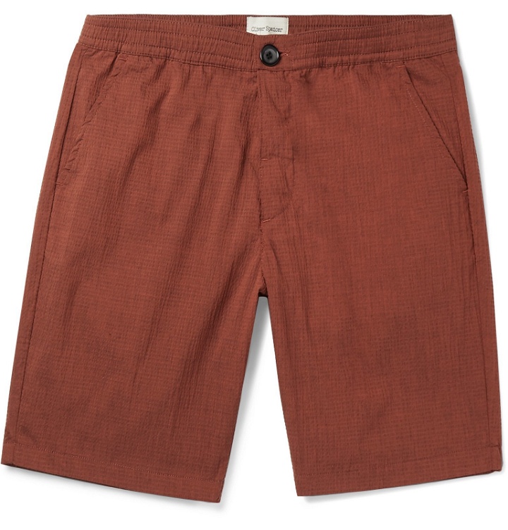 Photo: Oliver Spencer - Organic Cotton-Blend Seersucker Shorts - Red