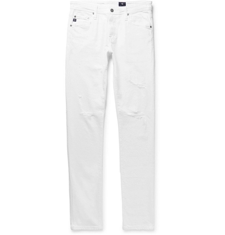 Photo: AG Jeans - Stockton Skinny-Fit Distressed Stretch-Denim Jeans - Men - White