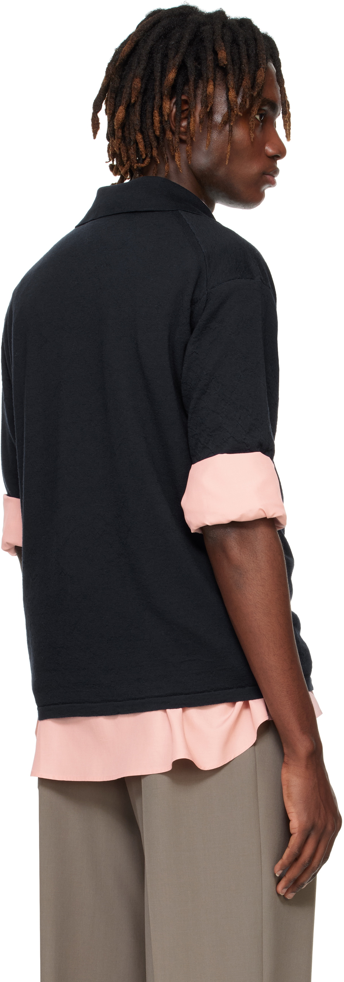 AURALEE Navy Product Dyed Wool Knit Polo