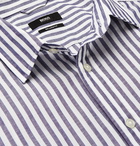 Hugo Boss - Striped Cotton and Linen-Blend Half-Placket Shirt - Blue