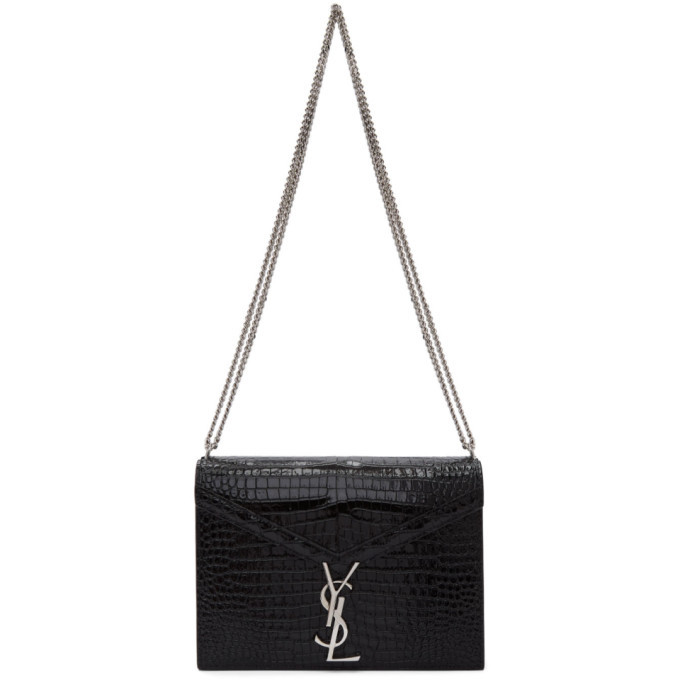 Saint Laurent Cassandra Mini Top Handle Bag in Crocodile-Embossed Shiny Leather - Black - Women