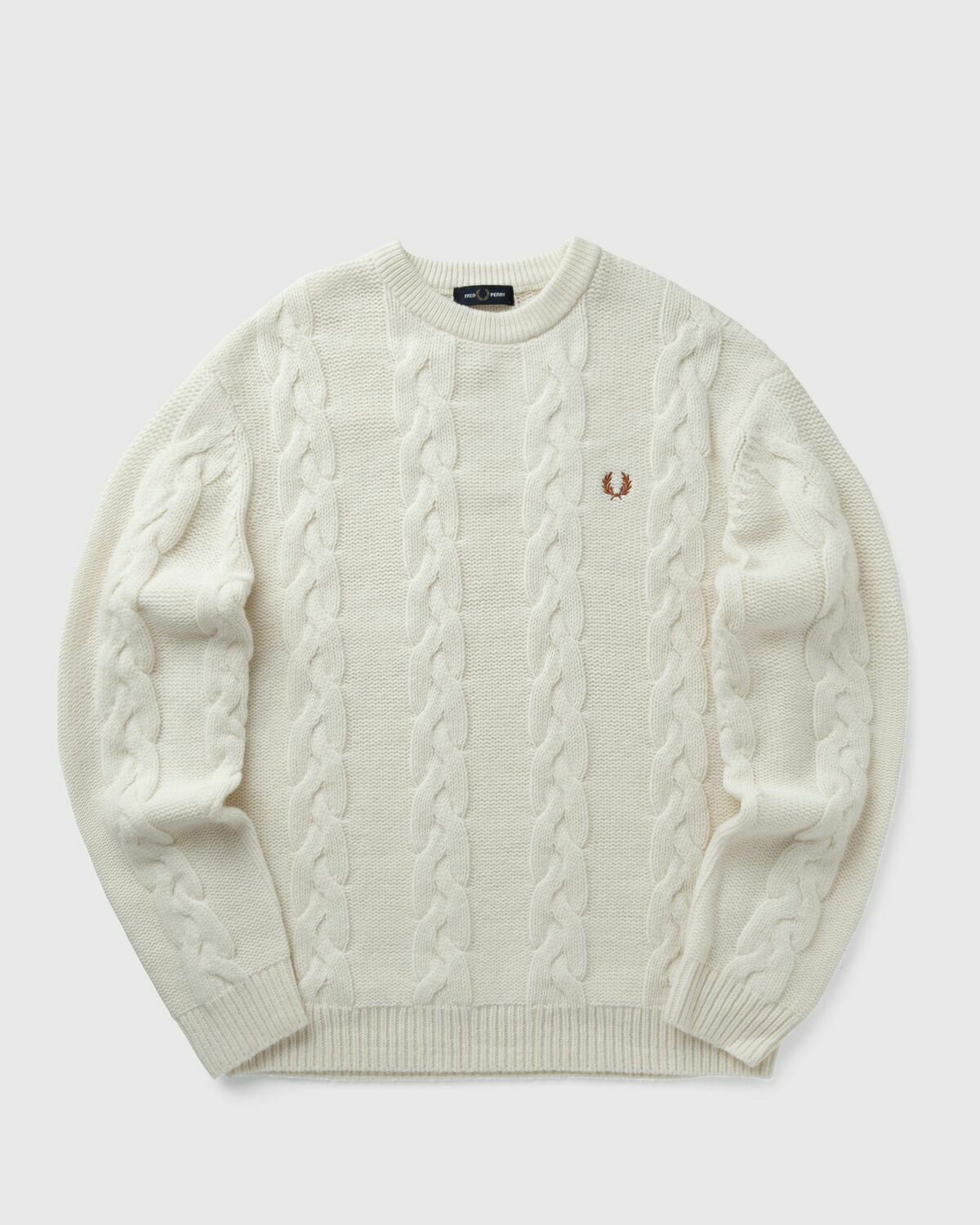 Fred Perry CHUNKY CABLE KNIT JUMPER Beige Mens Pullover Fred Perry
