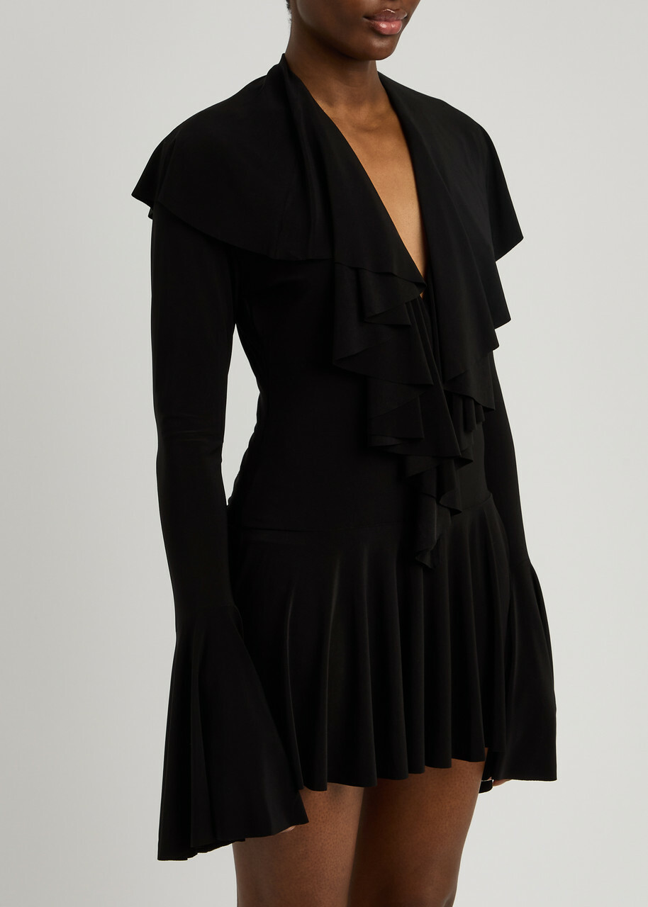 Norma Kamali Ruffled Jersey Mini Dress Black