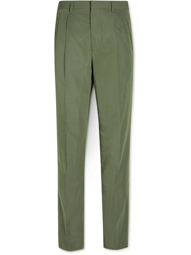 Photo: UMIT BENAN B - Tapered Pleated Cotton and Silk-Blend Trousers - Green