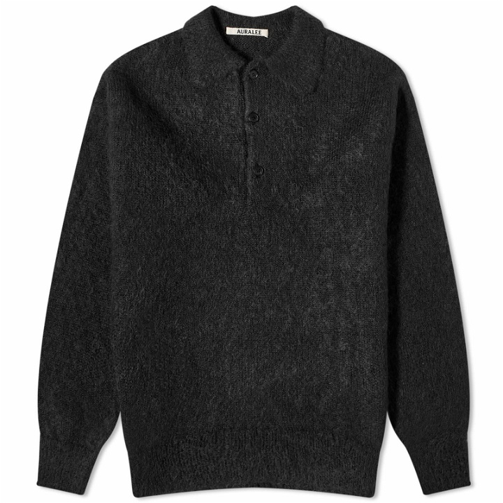 Photo: Auralee Men's Mohair Knit Polo Shirt in Ink Black