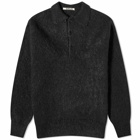 Auralee Men's Mohair Knit Polo Shirt in Ink Black