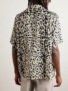 Wacko Maria - Camp-Collar Leopard-Print Satin Shirt - Yellow