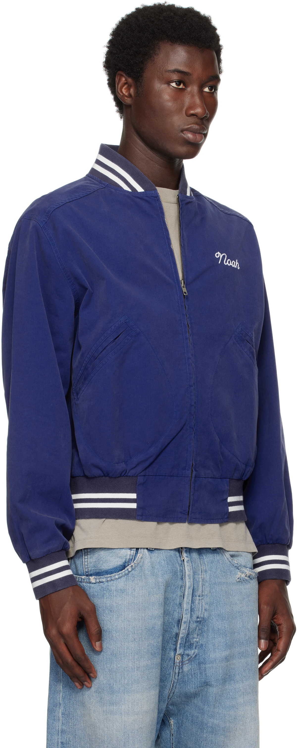 Y　NOAH ネイビー　ナイロンジャケット Arch Appliqué Zip-Up Hoodie - Noah