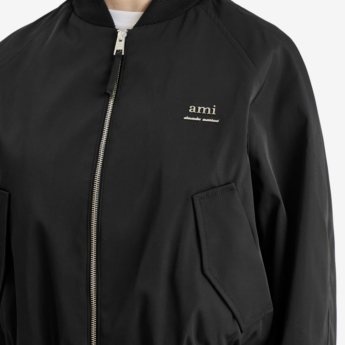 AMI Paris Women's Logo Bomber Jacket in Wool Gabardine Black
