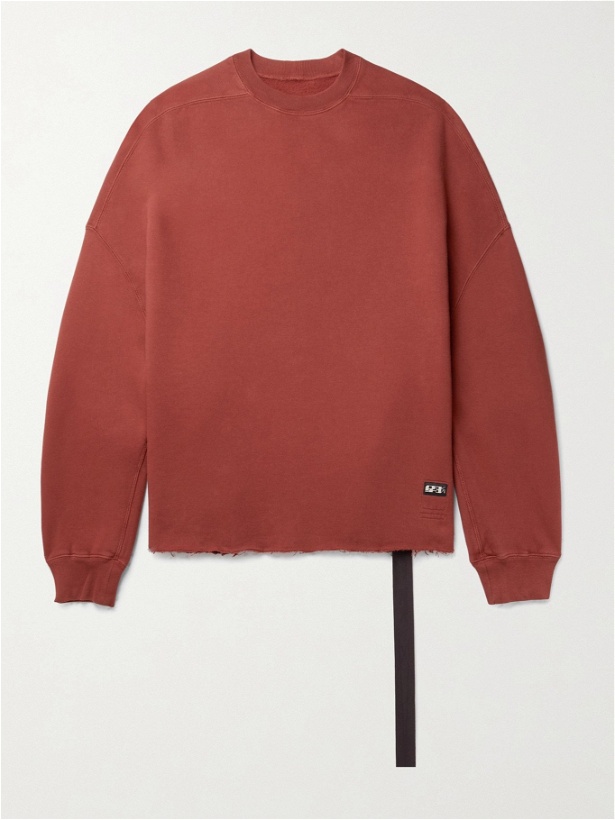 Photo: DRKSHDW BY RICK OWENS - Logo-Appliquéd Distressed Fleece-Back Cotton-Jersey Sweatshirt - Red
