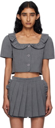 Pushbutton Gray Frilled Neck Cropped Top