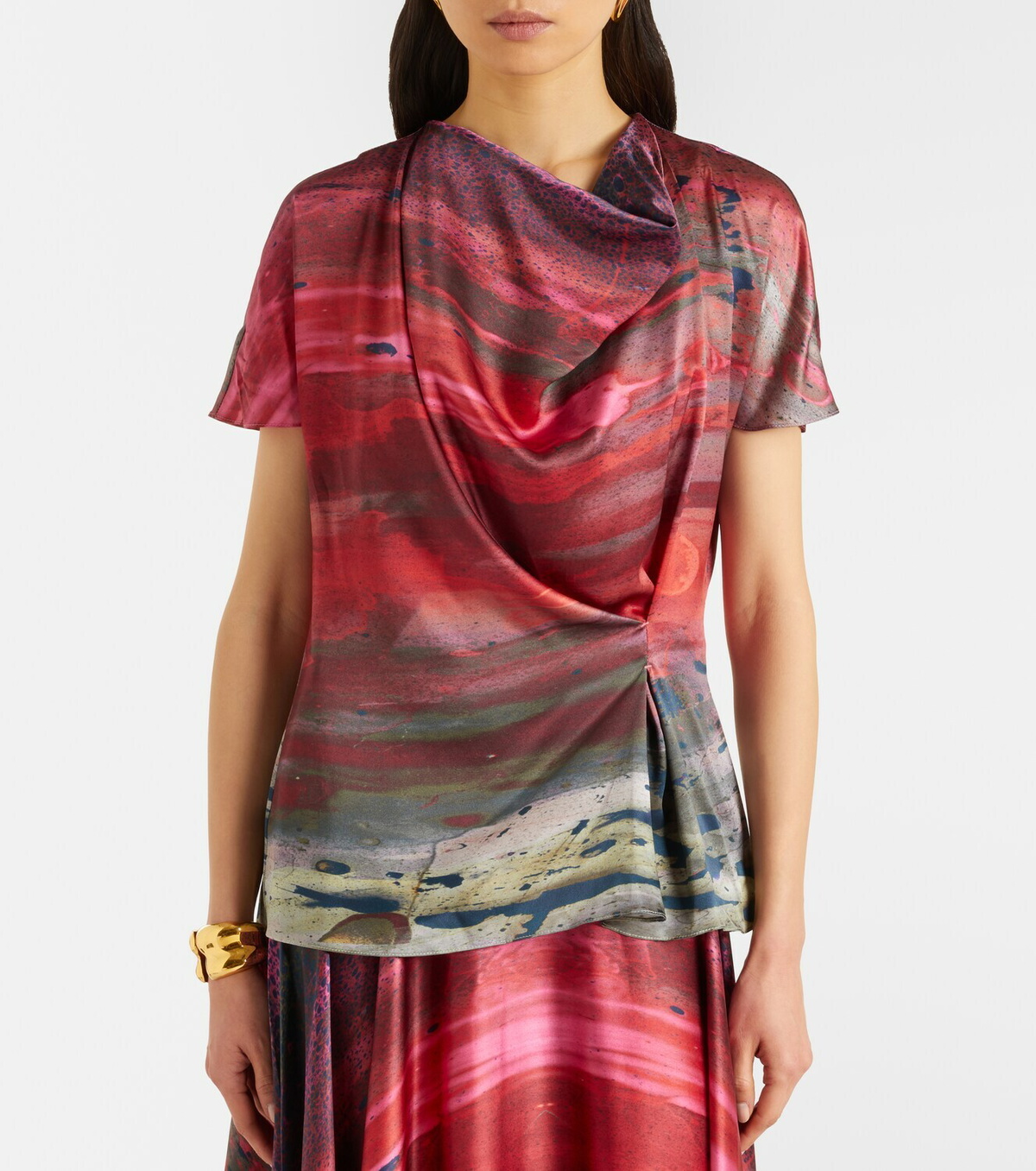 Roksanda Printed draped silk satin top