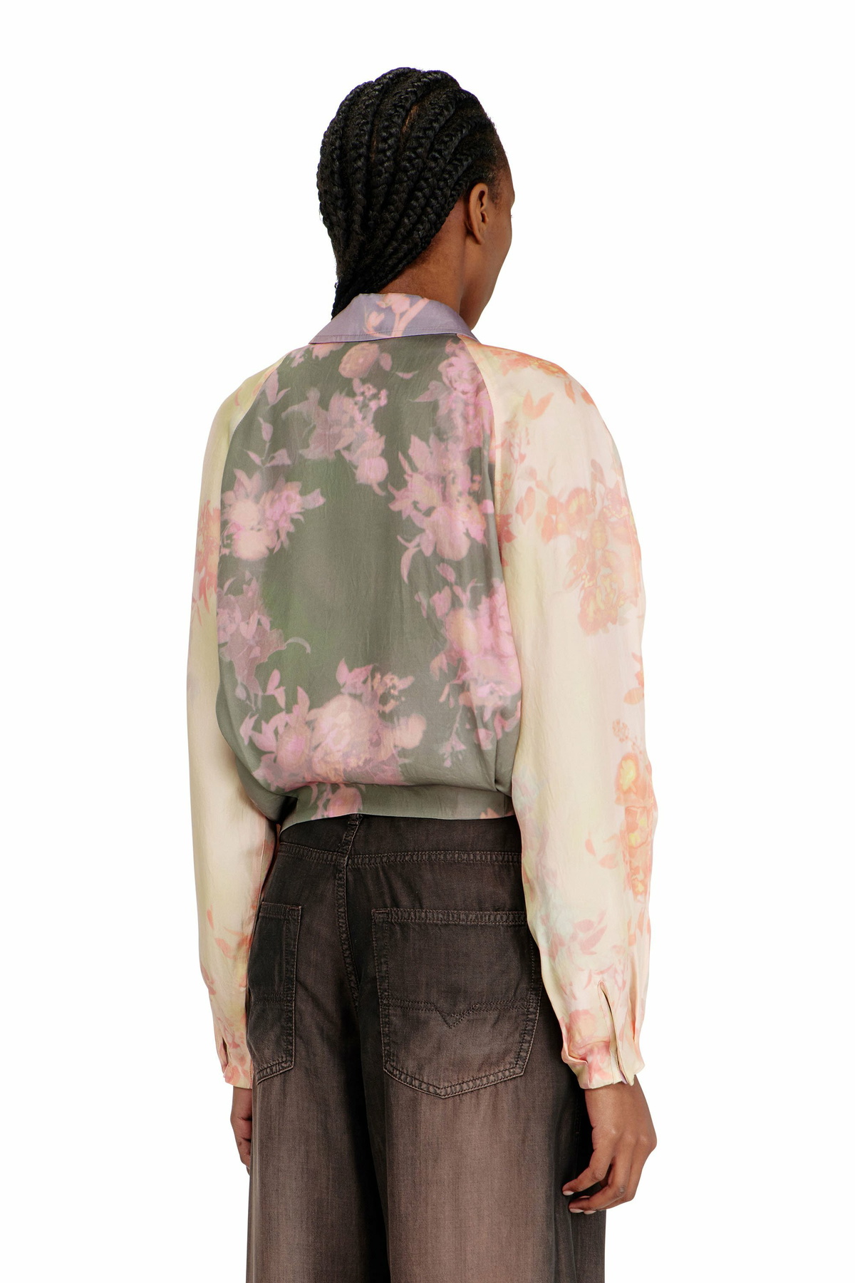 Diesel Floral bomber jacket in crinkled acetate - Jackets - Woman -
