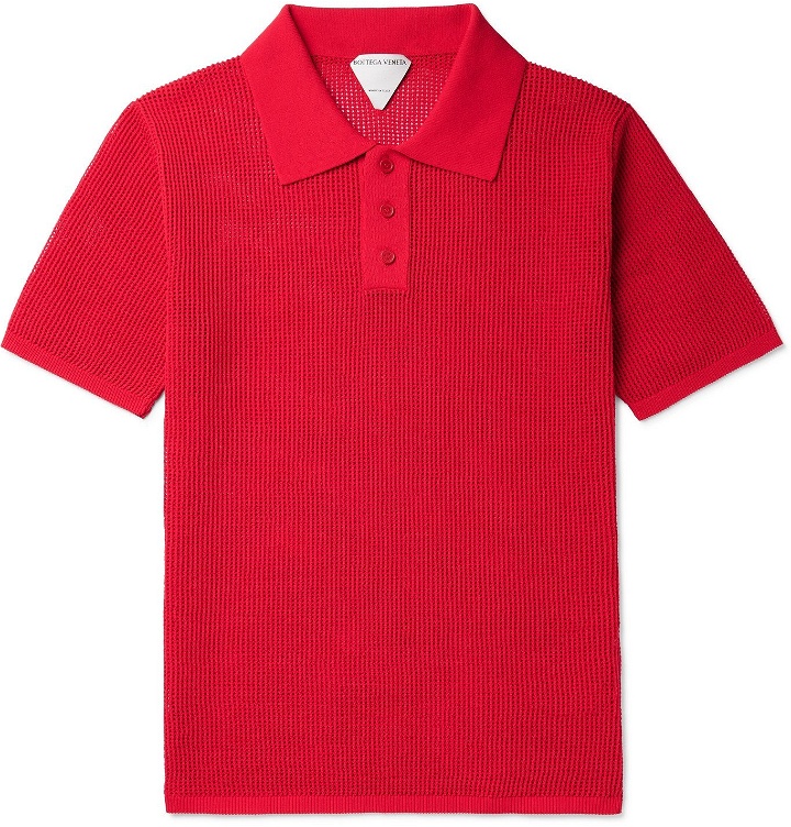 Photo: BOTTEGA VENETA - Slim-Fit Open-Knit Polo Shirt - Red