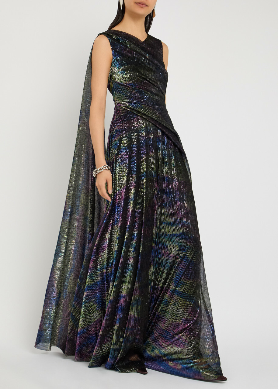 Talbot Runhof Scarf-effect Metallic-weave Gown Multicoloured 1