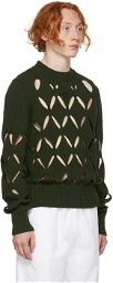 Stefan Cooke Green Diamond Slashed Sweater