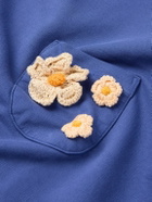 Monitaly - Crochet-Trimmed Cotton-Jersey T-Shirt - Blue