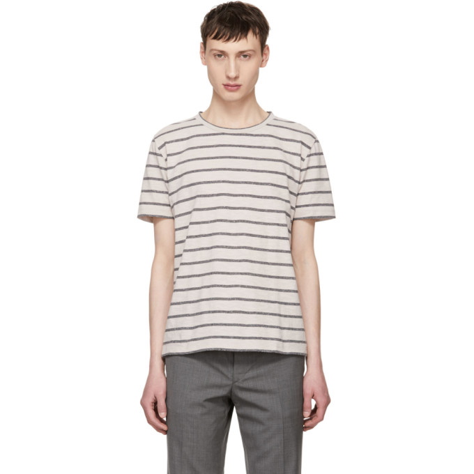 Photo: Saint Laurent Grey and Off-White Striped T-Shirt